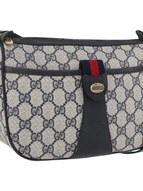 GUCCI GG Supreme Sherry Line Shoulder Bag PVC Navy Gold 89 02 032 Auth LNZ978